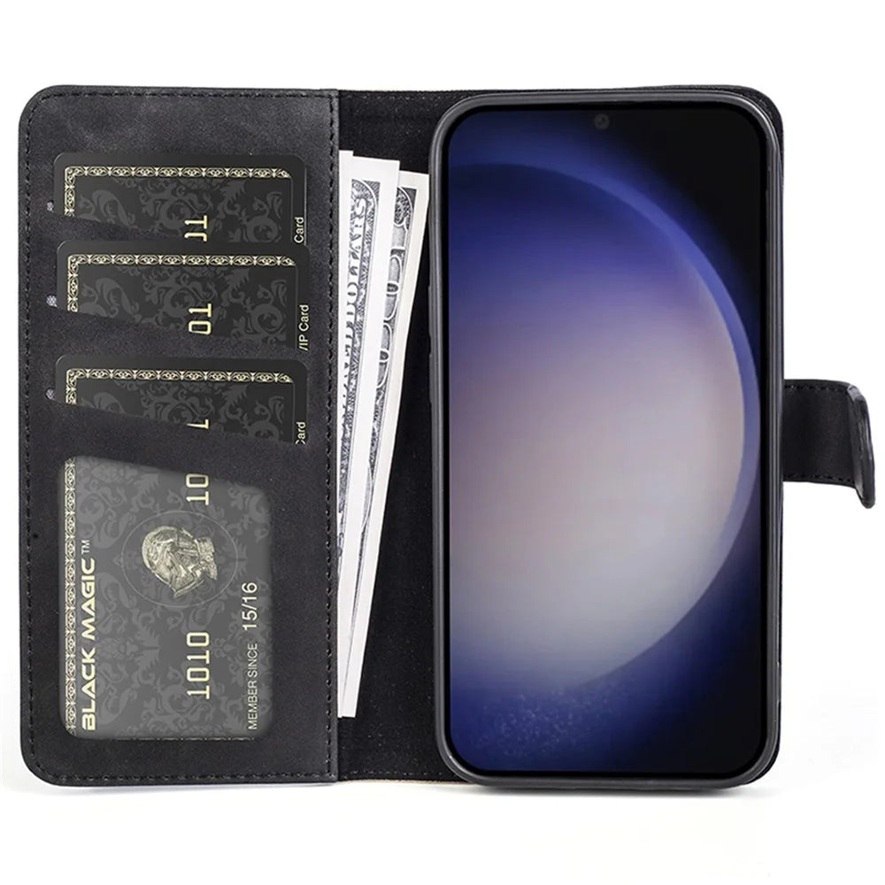 For Samsung Galaxy S24+ Case PU Leather Color Splicing Stand Phone Cover - Black - 2