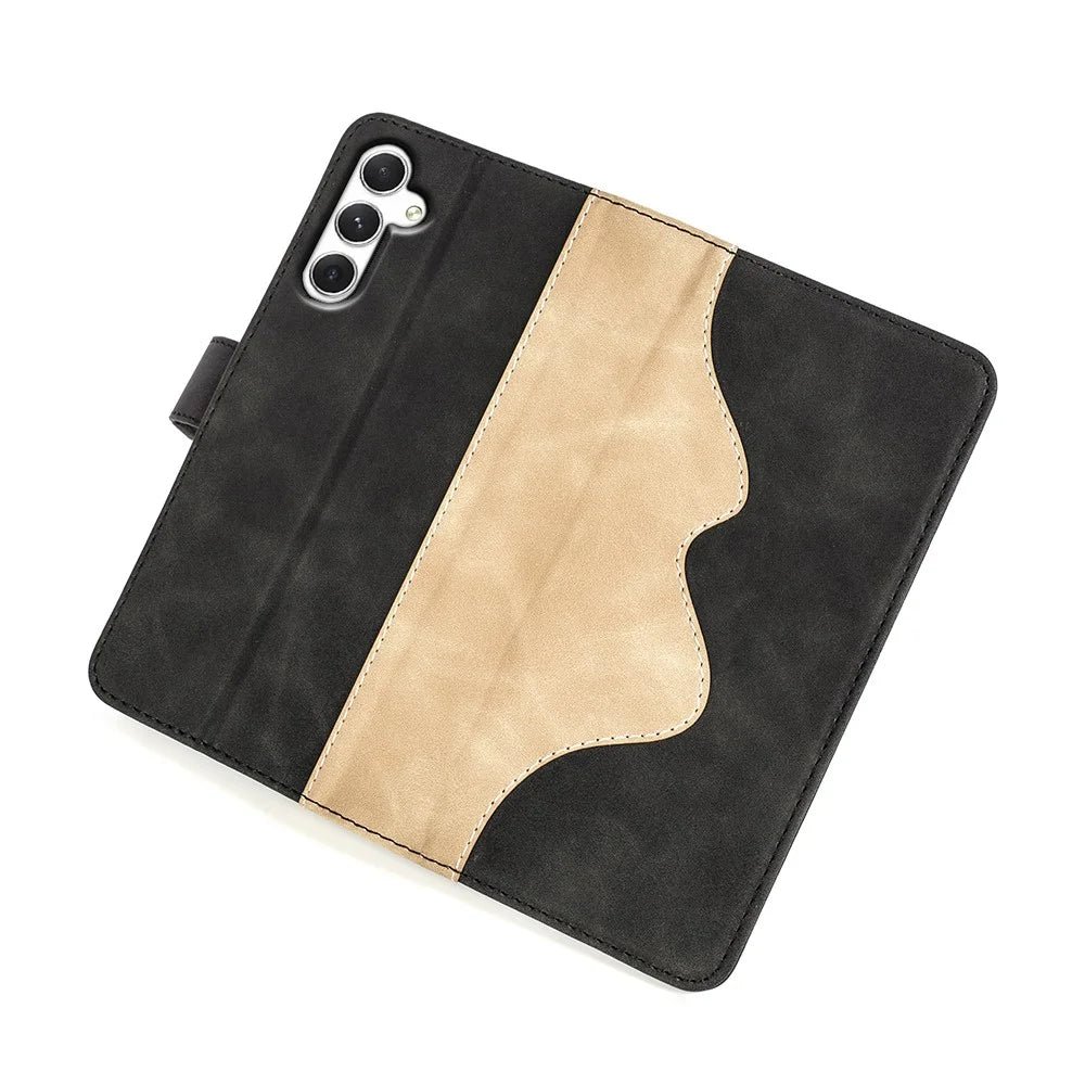 For Samsung Galaxy S24+ Case PU Leather Color Splicing Stand Phone Cover - Black - 5