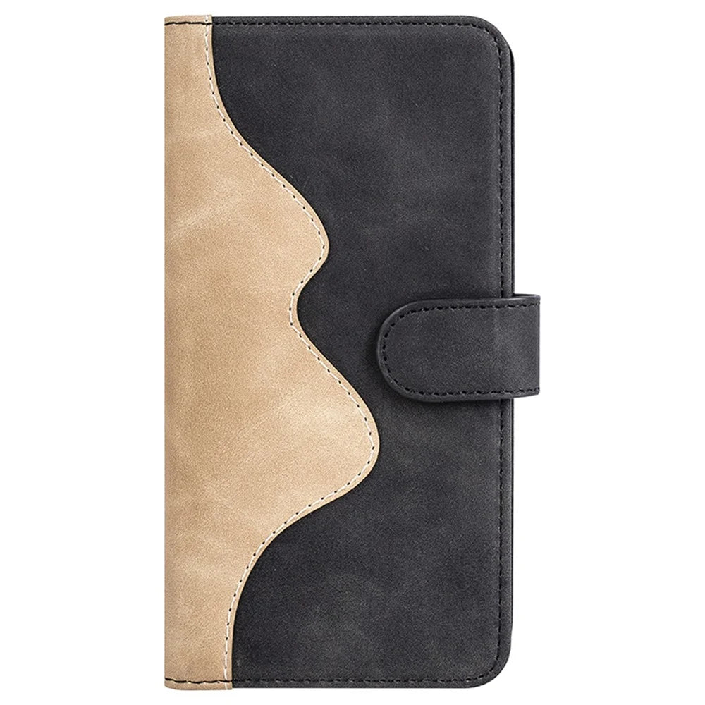 For Samsung Galaxy S24+ Case PU Leather Color Splicing Stand Phone Cover - Black - 6