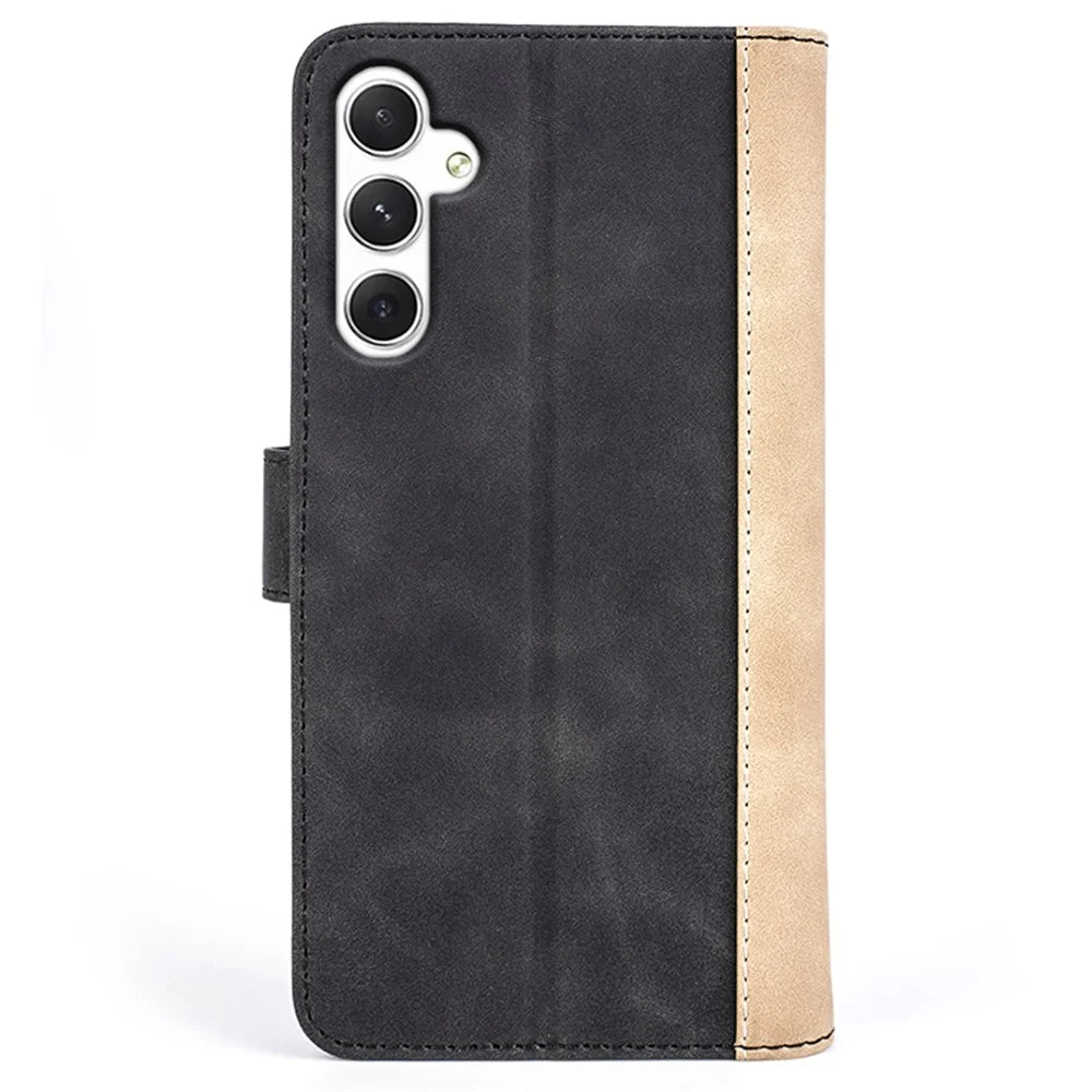 For Samsung Galaxy S24+ Case PU Leather Color Splicing Stand Phone Cover - Black - 7