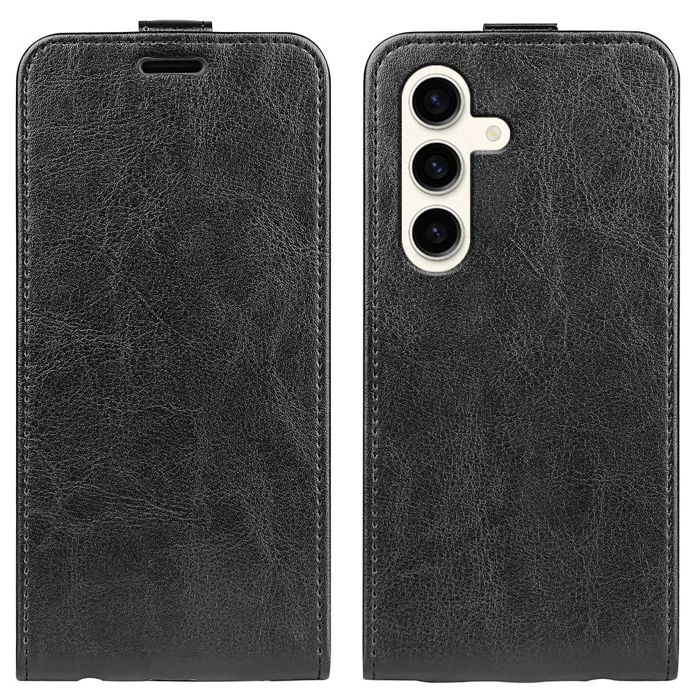 For Samsung Galaxy S24+ Case PU Leather Vertical Flip Phone Cover - Black - 1
