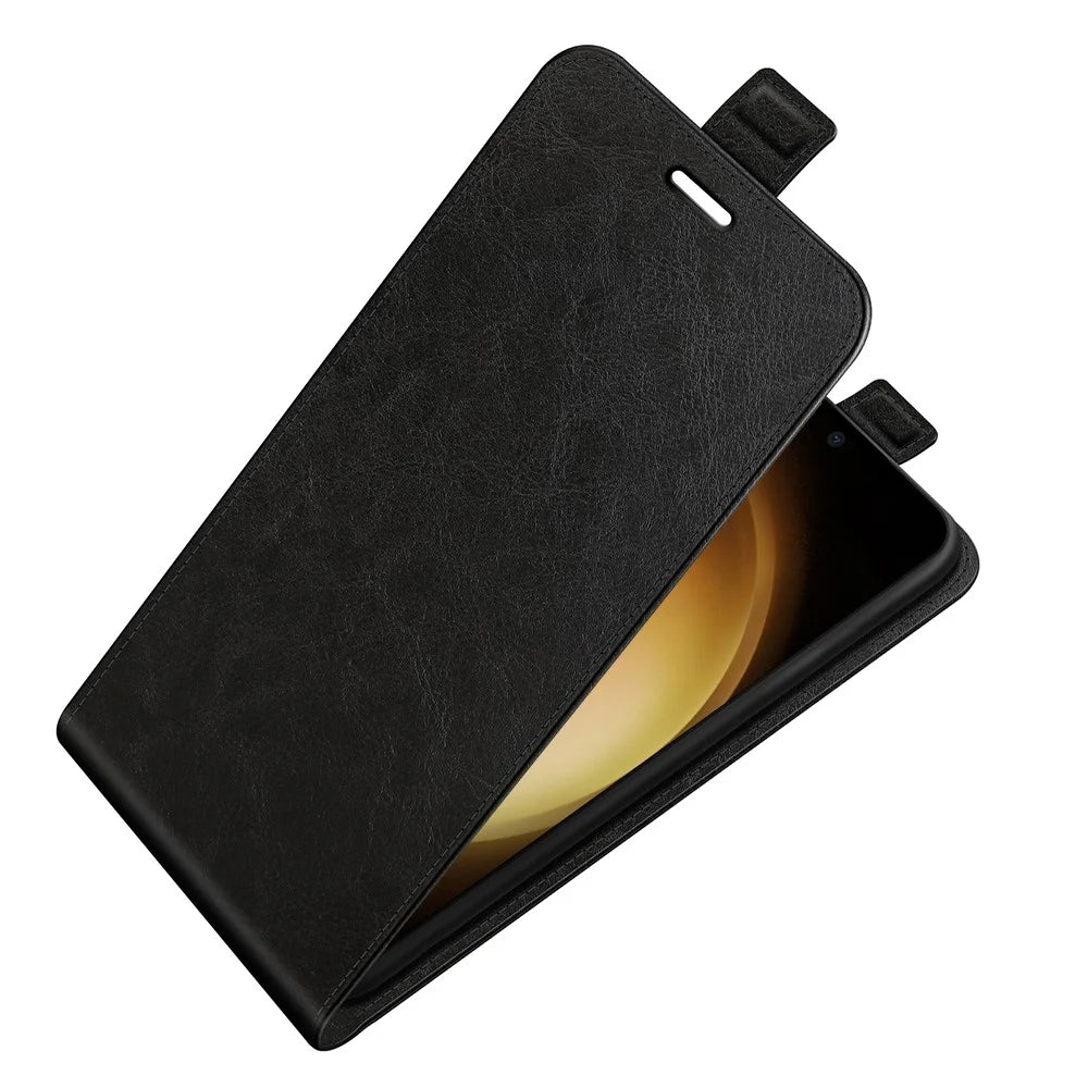 For Samsung Galaxy S24+ Case PU Leather Vertical Flip Phone Cover - Black - 4