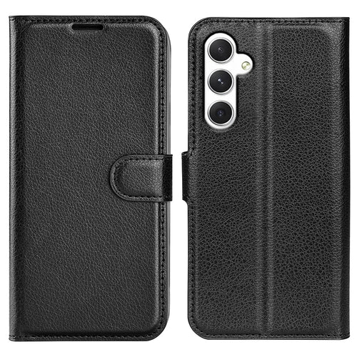 For Samsung Galaxy S24 Case Magnetic Closure Litchi Texture Leather Phone Cover - Black - 1