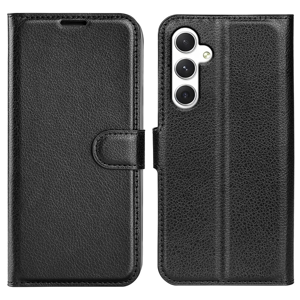 For Samsung Galaxy S24 Case Magnetic Closure Litchi Texture Leather Phone Cover - Black - 1