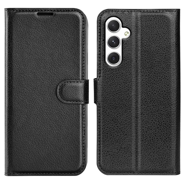 For Samsung Galaxy S24 Case Magnetic Closure Litchi Texture Leather Phone Cover - Black - 1