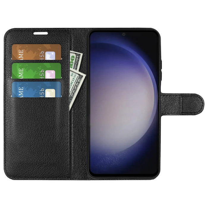 For Samsung Galaxy S24 Case Magnetic Closure Litchi Texture Leather Phone Cover - Black - 2