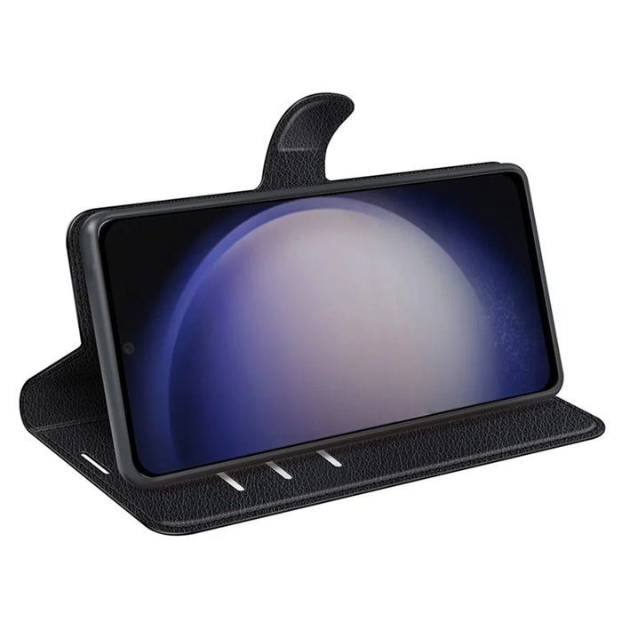 For Samsung Galaxy S24 Case Magnetic Closure Litchi Texture Leather Phone Cover - Black - 3