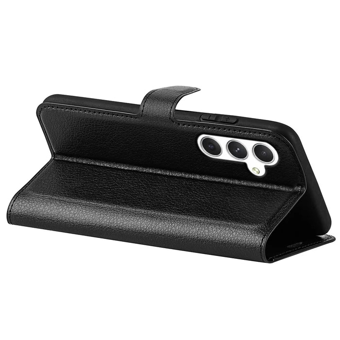 For Samsung Galaxy S24 Case Magnetic Closure Litchi Texture Leather Phone Cover - Black - 4