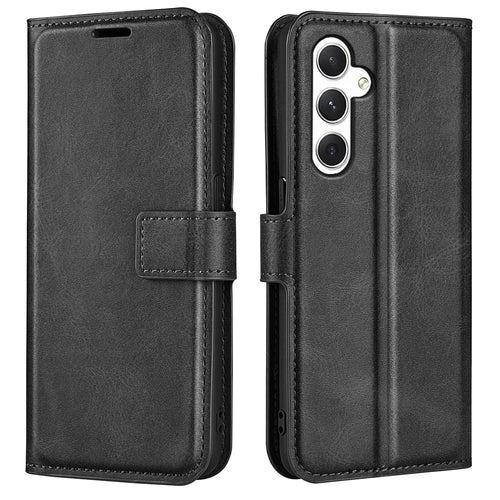 For Samsung Galaxy S24 Case PU Leather Calf Texture Full Protective Phone Cover - Black - 1