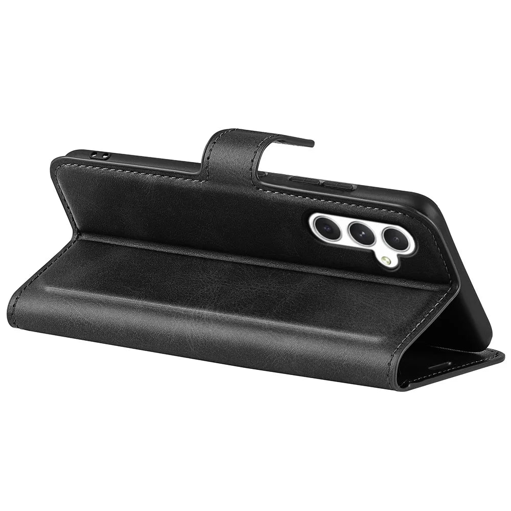 For Samsung Galaxy S24 Case PU Leather Calf Texture Full Protective Phone Cover - Black - 4
