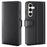 For Samsung Galaxy S24+ Case Genuine Split Leather Phone Cover with Wallet Stand - Black - 1
