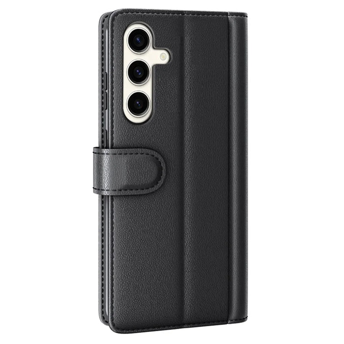 For Samsung Galaxy S24+ Case Genuine Split Leather Phone Cover with Wallet Stand - Black - 7