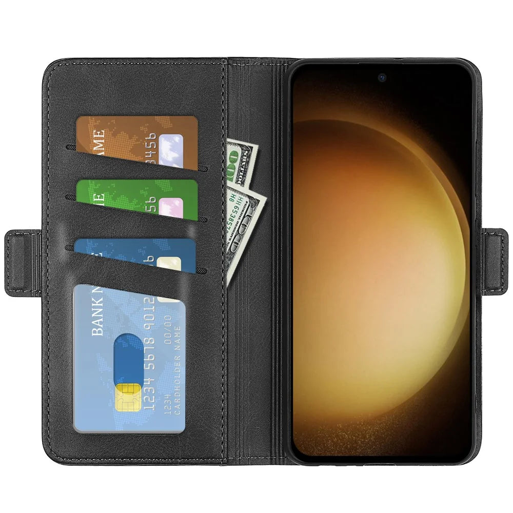 For Samsung Galaxy S24+ Case Dual Magnetic Clasp Folio PU Leather Phone Cover - Black - 2