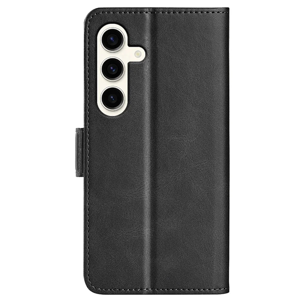 For Samsung Galaxy S24+ Case Dual Magnetic Clasp Folio PU Leather Phone Cover - Black - 7