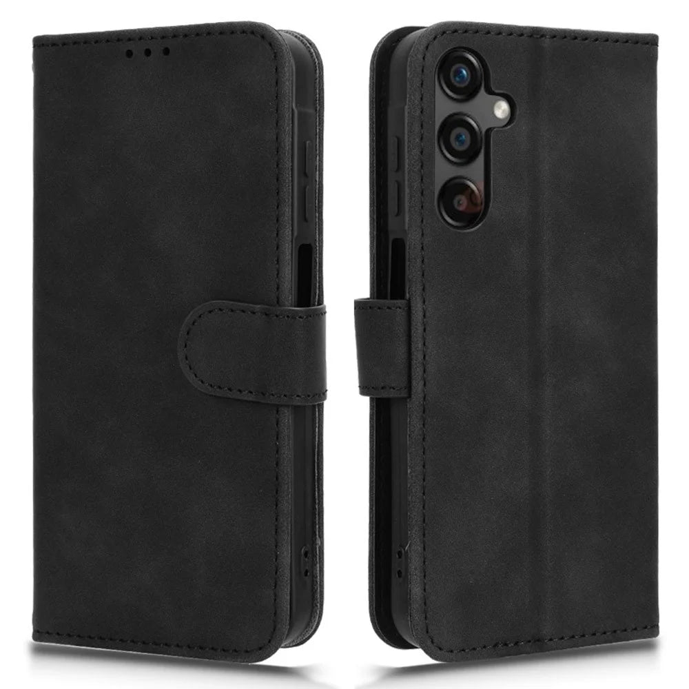 For Samsung Galaxy A25 5G (Global) (161.0 x 76.5 x 8.3mm)  Skin-touch Case Scratch-resistant Leather Wallet Phone Cover - Black - 1