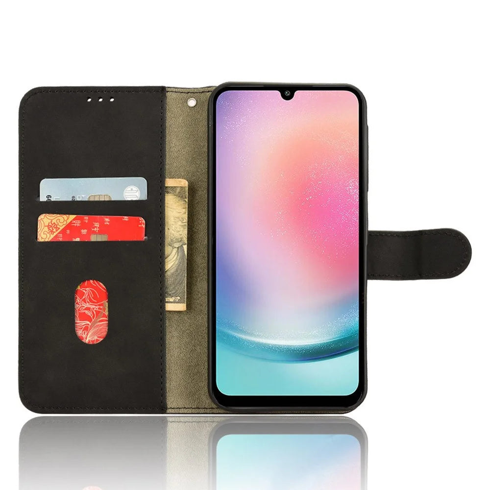 For Samsung Galaxy A25 5G (Global) (161.0 x 76.5 x 8.3mm)  Skin-touch Case Scratch-resistant Leather Wallet Phone Cover - Black - 2