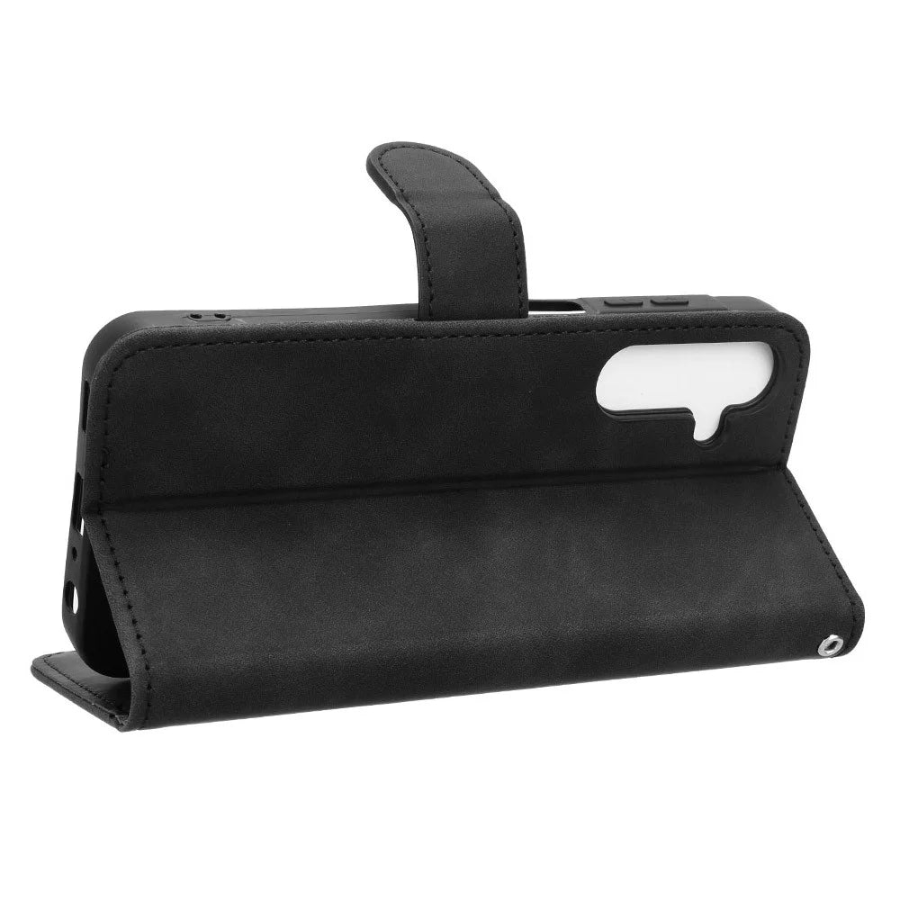For Samsung Galaxy A25 5G (Global) (161.0 x 76.5 x 8.3mm)  Skin-touch Case Scratch-resistant Leather Wallet Phone Cover - Black - 3