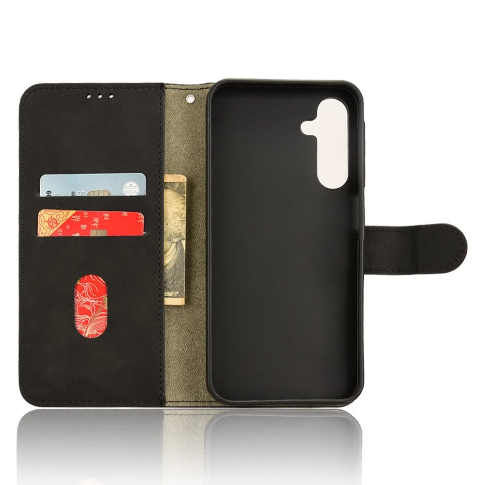 For Samsung Galaxy A25 5G (Global) (161.0 x 76.5 x 8.3mm)  Skin-touch Case Scratch-resistant Leather Wallet Phone Cover - Black - 4
