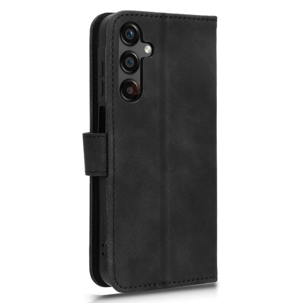 For Samsung Galaxy A25 5G (Global) (161.0 x 76.5 x 8.3mm)  Skin-touch Case Scratch-resistant Leather Wallet Phone Cover - Black - 5