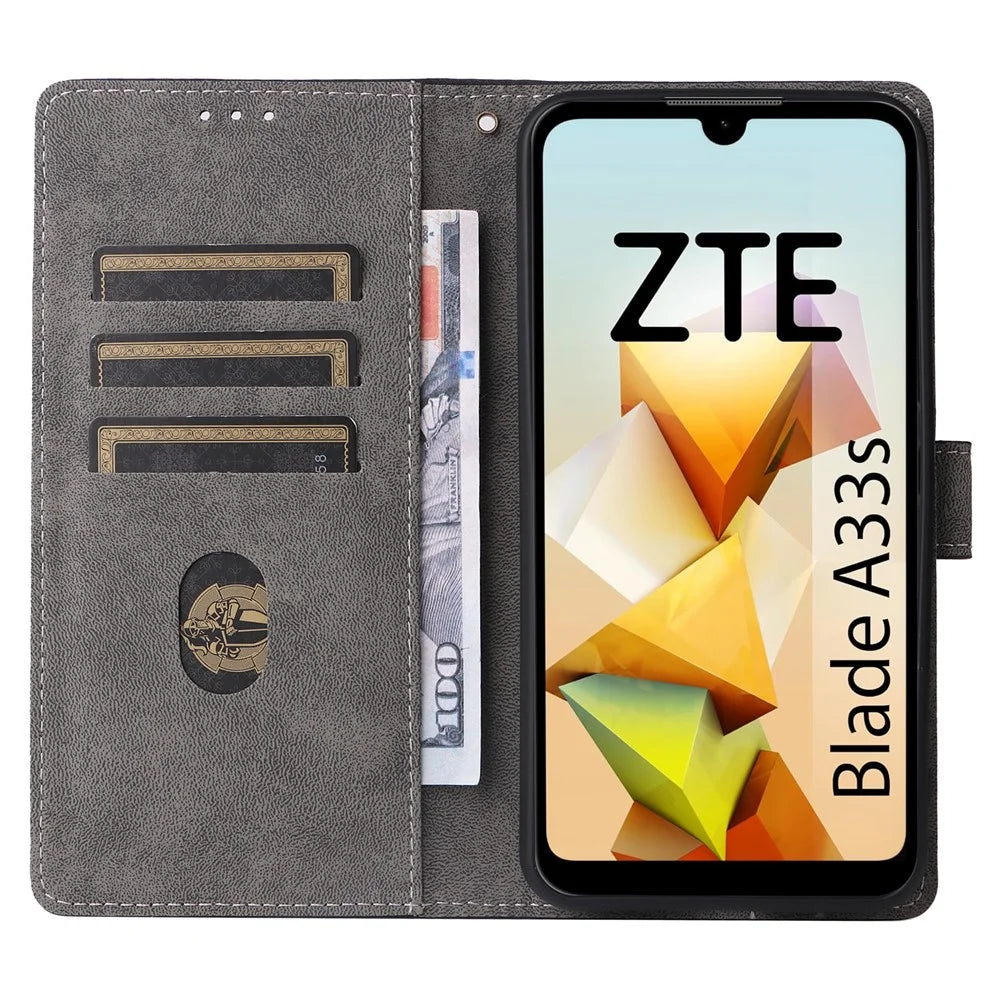 For ZTE Blade A33S Leather Case RFID Blocking Phone Cover with Strap - Black - 2