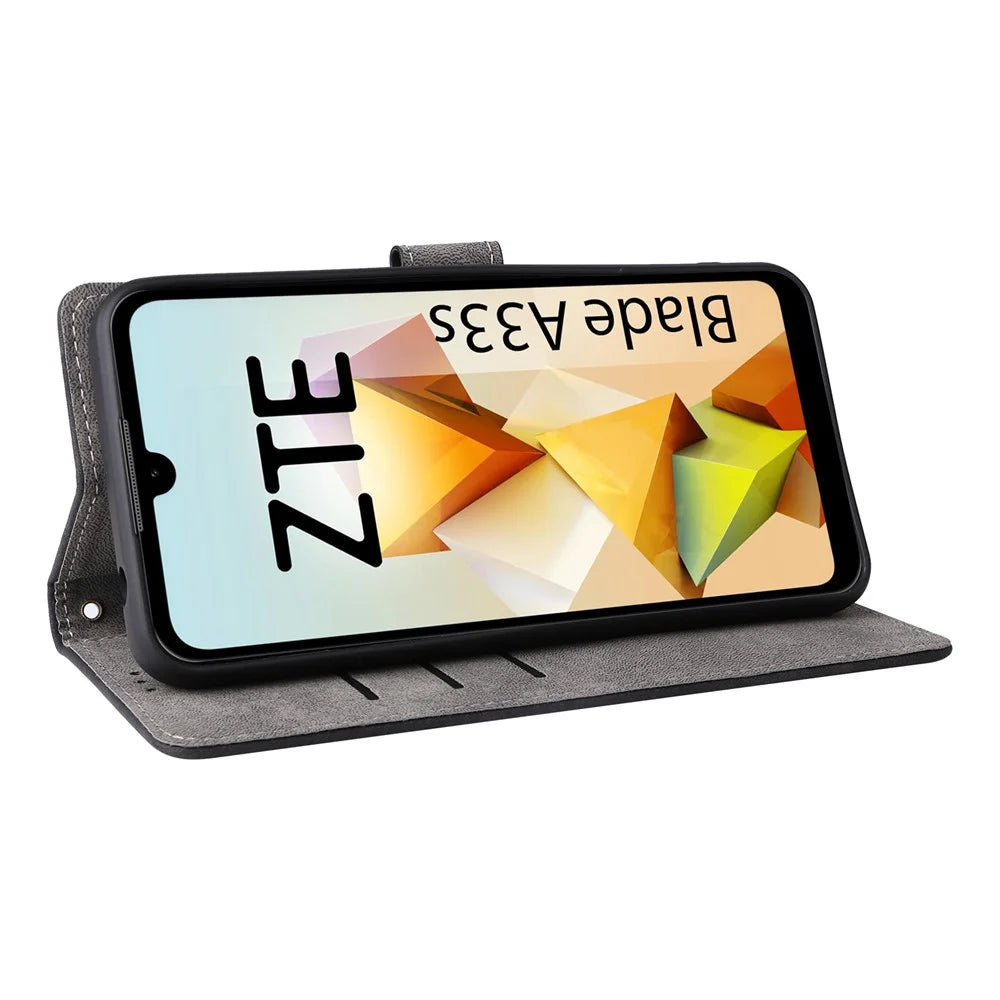 For ZTE Blade A33S Leather Case RFID Blocking Phone Cover with Strap - Black - 3