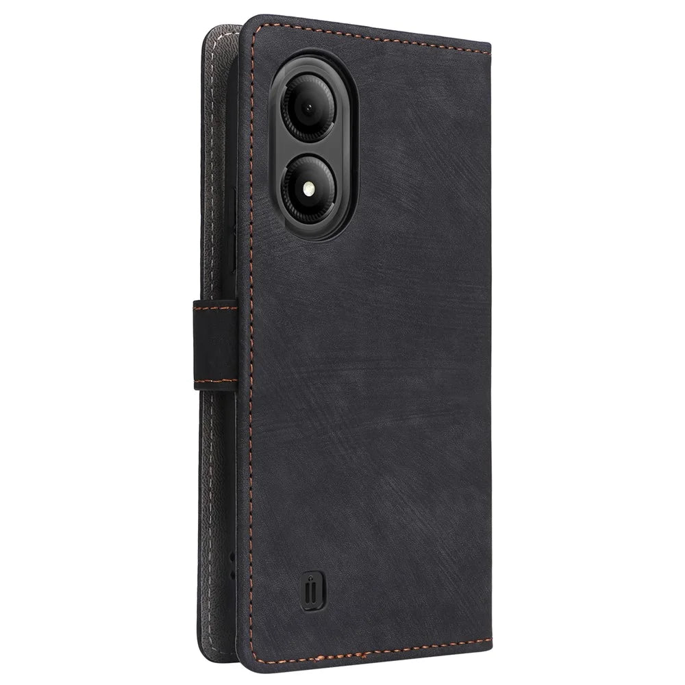 For ZTE Blade A33S Leather Case RFID Blocking Phone Cover with Strap - Black - 7