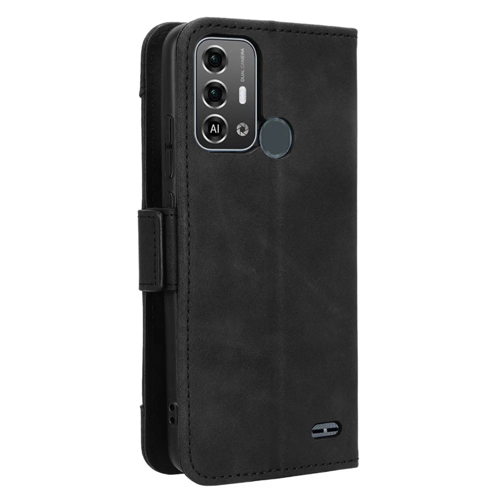 For ZTE Blade A53 Pro Case Anti-scratch PU Leather Phone Protector with Wallet Stand - Black - 7