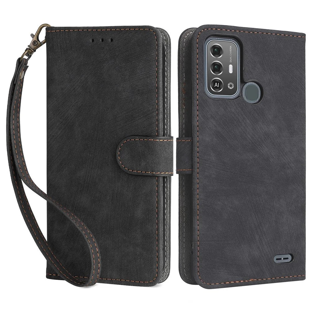 For ZTE Blade A53 Pro Case RFID Blocking Wallet Stand Cover with Strap - Black - 1