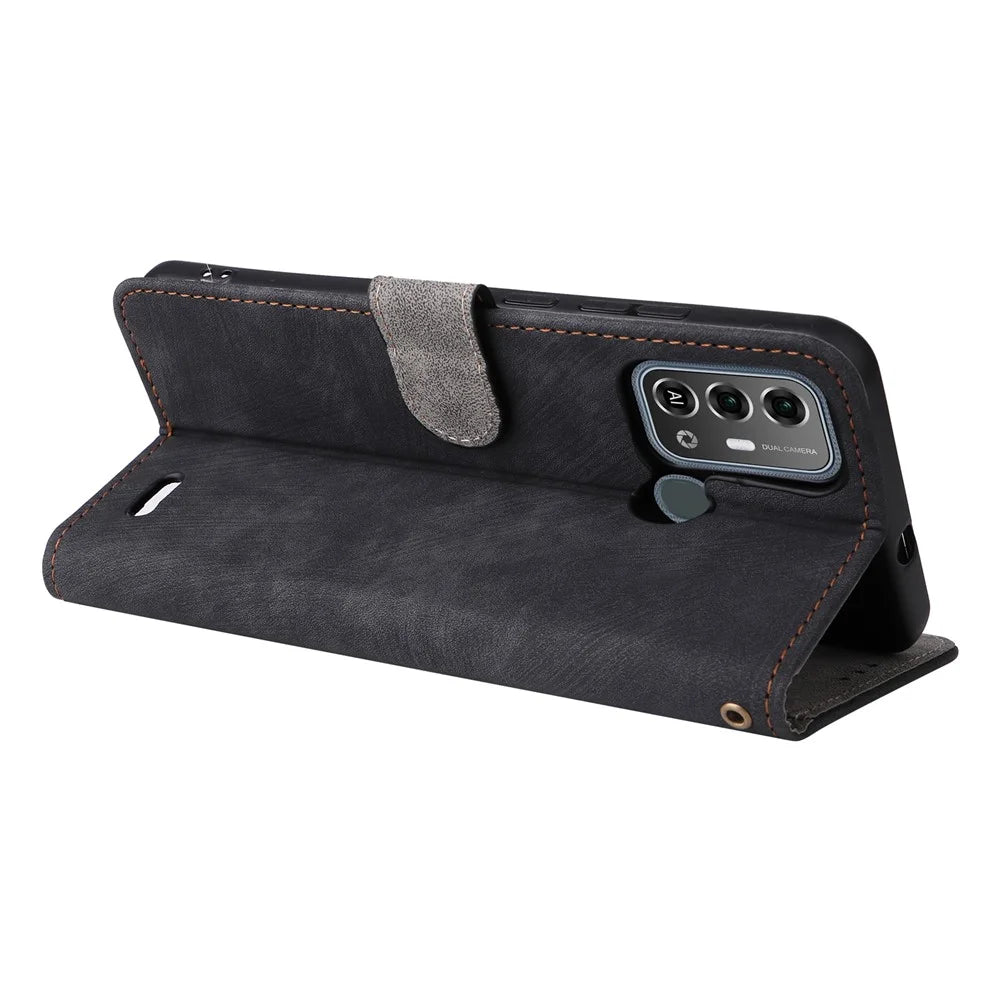 For ZTE Blade A53 Pro Case RFID Blocking Wallet Stand Cover with Strap - Black - 4