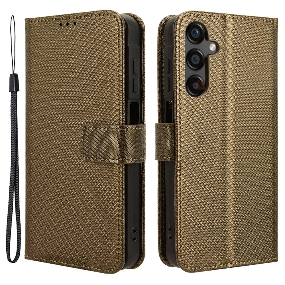 For Samsung Galaxy A25 5G (Global) (161.0 x 76.5 x 8.3mm) Case PU Leather Folio Flip Stand Protective Phone Cover - Brown - 1