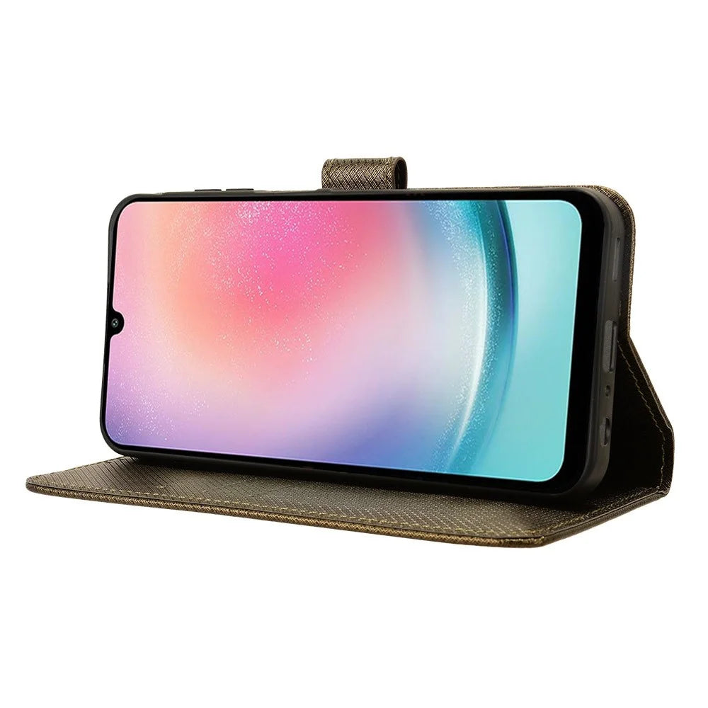 For Samsung Galaxy A25 5G (Global) (161.0 x 76.5 x 8.3mm) Case PU Leather Folio Flip Stand Protective Phone Cover - Brown - 3