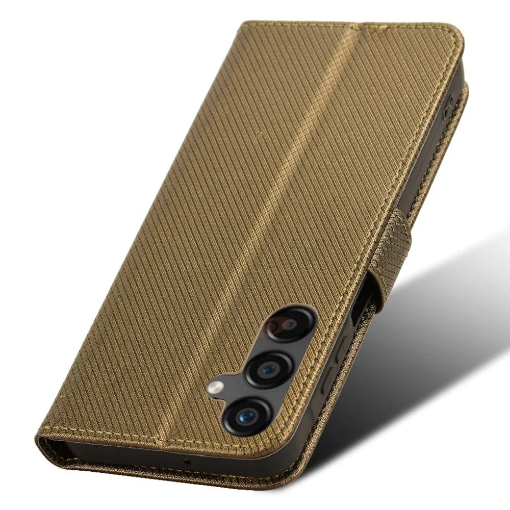 For Samsung Galaxy A25 5G (Global) (161.0 x 76.5 x 8.3mm) Case PU Leather Folio Flip Stand Protective Phone Cover - Brown - 5