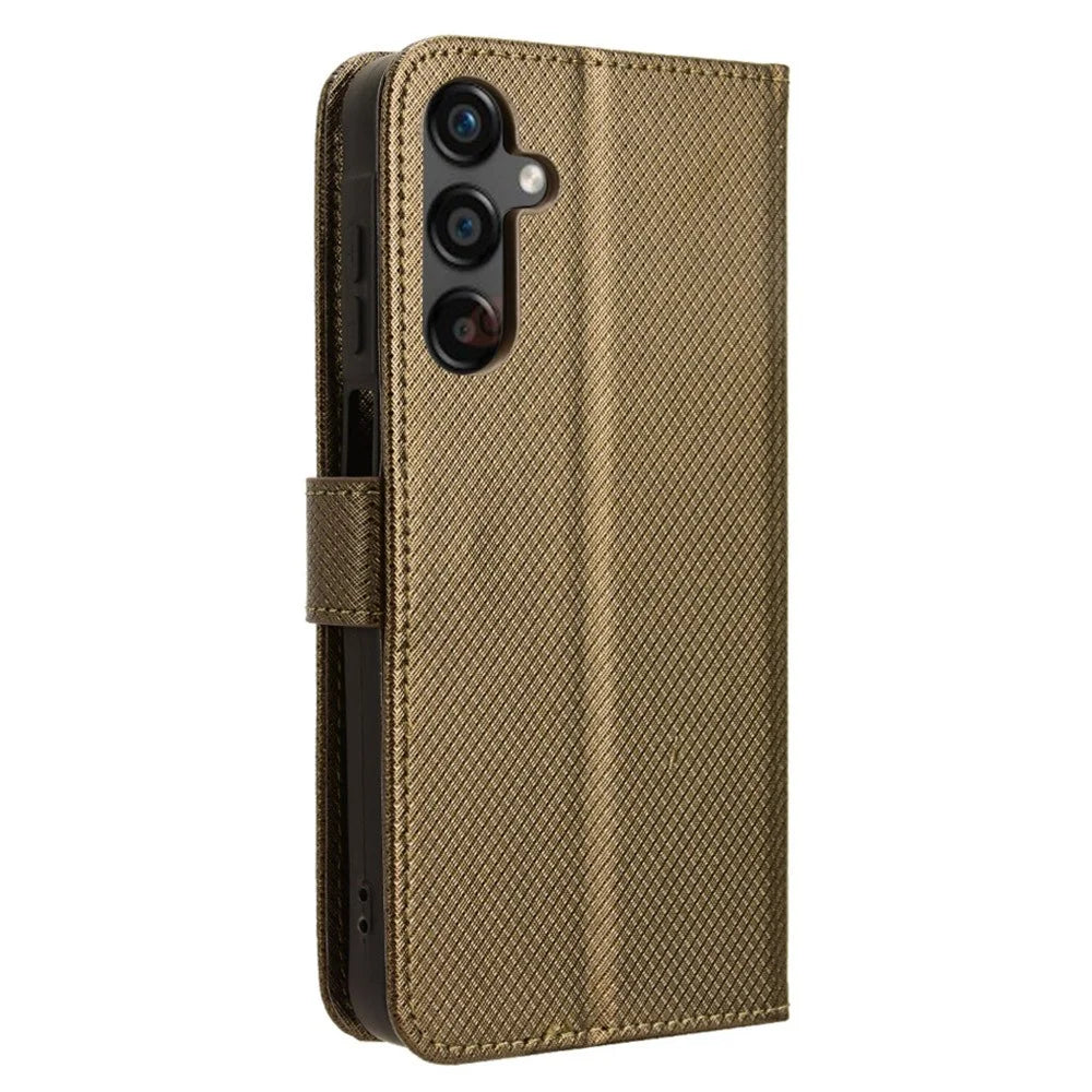 For Samsung Galaxy A25 5G (Global) (161.0 x 76.5 x 8.3mm) Case PU Leather Folio Flip Stand Protective Phone Cover - Brown - 6