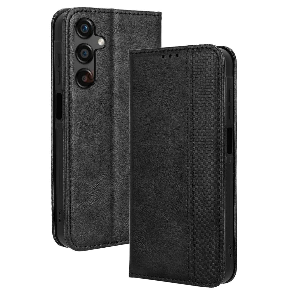 For Samsung Galaxy A25 5G (Global) (161.0 x 76.5 x 8.3mm) Leather Case Magnetic Auto Closing Phone Cover - Black - 1