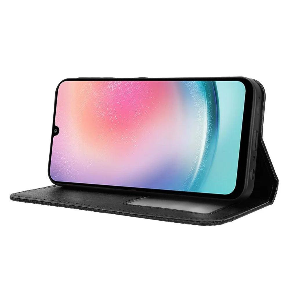 For Samsung Galaxy A25 5G (Global) (161.0 x 76.5 x 8.3mm) Leather Case Magnetic Auto Closing Phone Cover - Black - 3