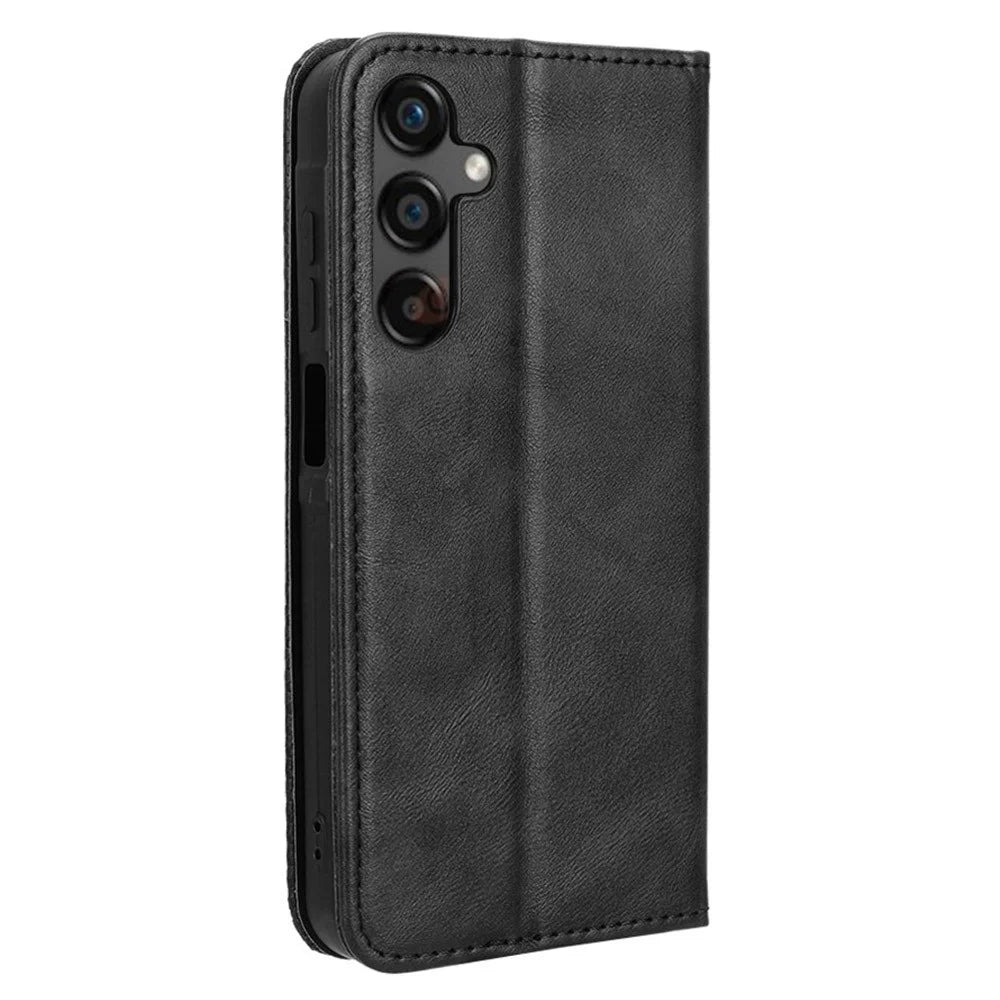 For Samsung Galaxy A25 5G (Global) (161.0 x 76.5 x 8.3mm) Leather Case Magnetic Auto Closing Phone Cover - Black - 7