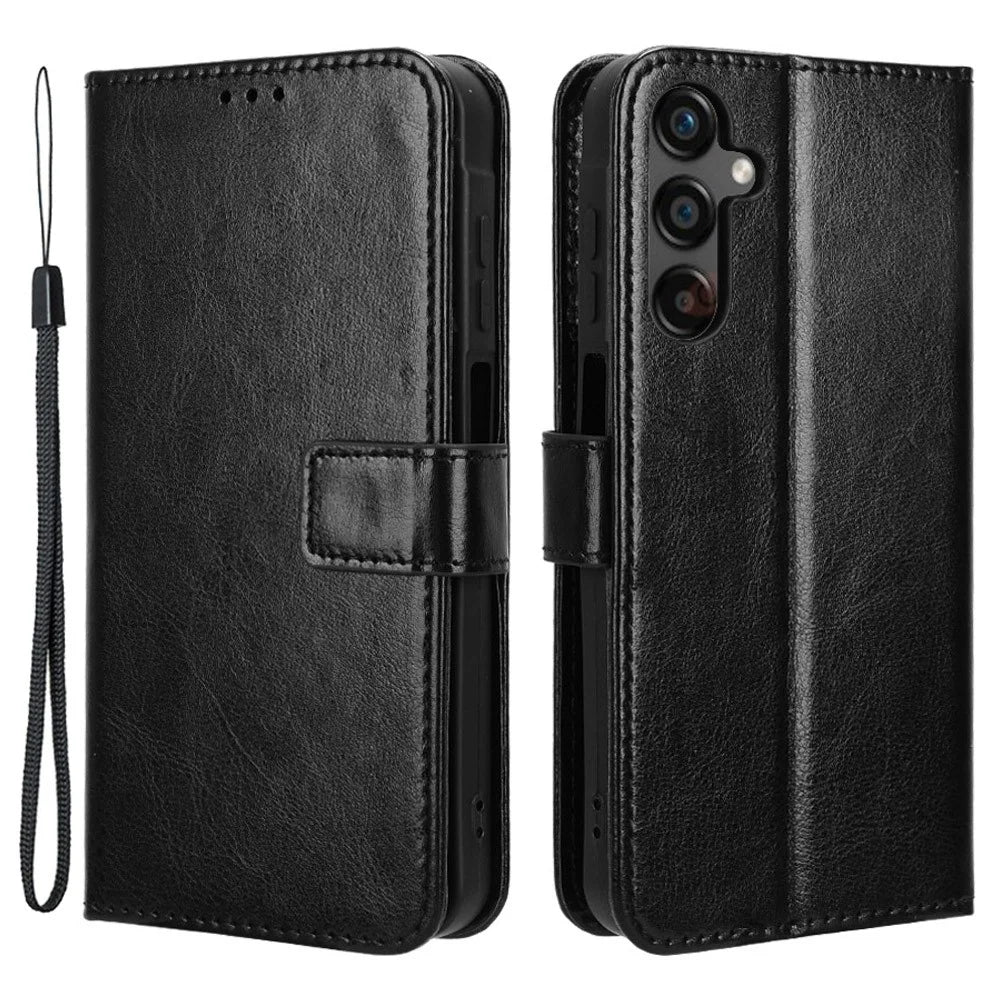 For Samsung Galaxy A25 5G (Global) (161.0 x 76.5 x 8.3mm) Case PU Leather Crazy Horse Texture Phone Cover - Black - 1