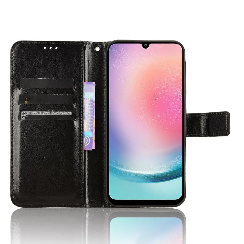 For Samsung Galaxy A25 5G (Global) (161.0 x 76.5 x 8.3mm) Case PU Leather Crazy Horse Texture Phone Cover - Black - 2