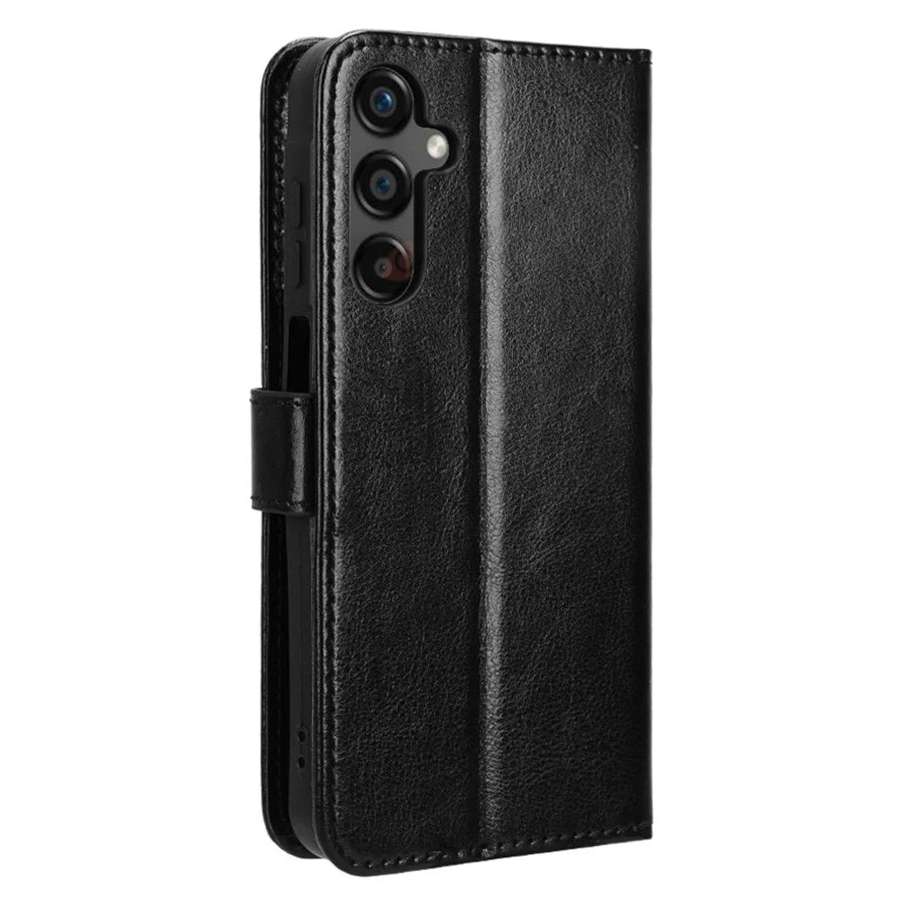 For Samsung Galaxy A25 5G (Global) (161.0 x 76.5 x 8.3mm) Case PU Leather Crazy Horse Texture Phone Cover - Black - 5