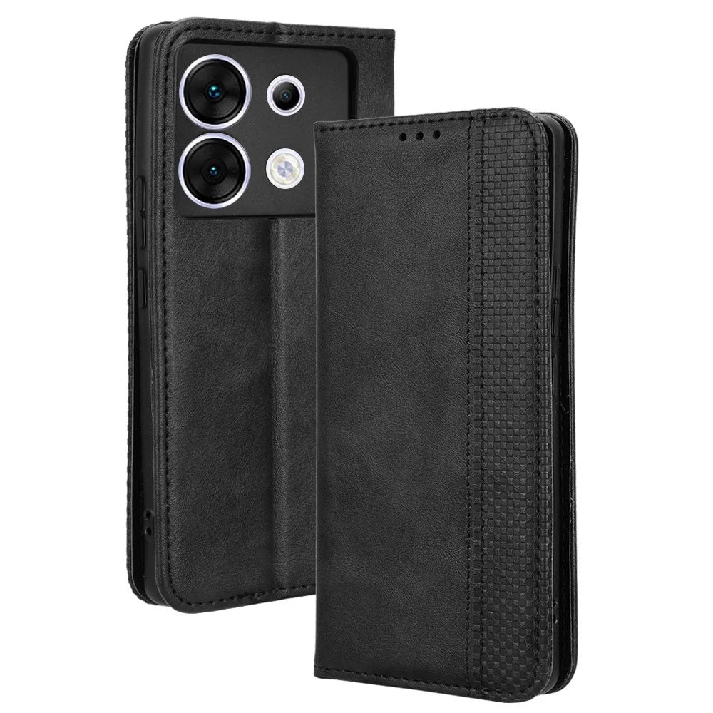 For Infinix Zero 30 5G Case Retro PU Leather Stand Wallet Cover - Black - 1