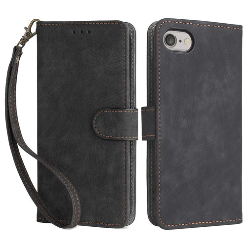 For iPhone 6 / 6s / 7 / 8 / SE (2020) / SE (2022) Case RFID Blocking Wallet Phone Cover with Strap - Black - 1