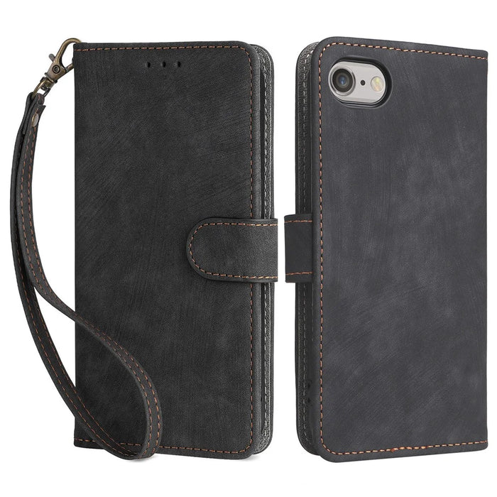 For iPhone 6 / 6s / 7 / 8 / SE (2020) / SE (2022) Case RFID Blocking Wallet Phone Cover with Strap - Black - 1