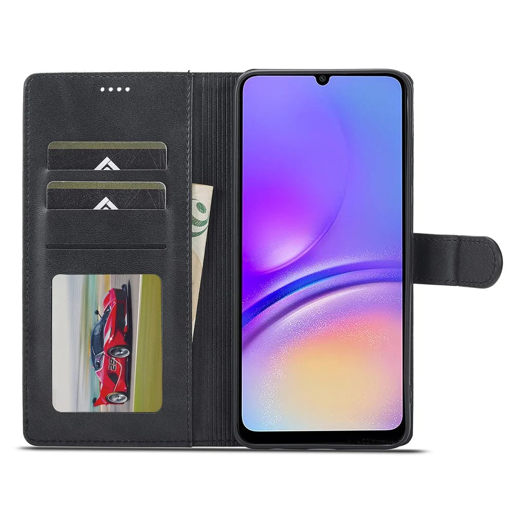 LC.IMEEKE For Samsung Galaxy A05 4G Case Calf Texture Phone Leather Cover - Black - 2
