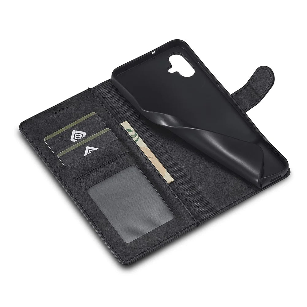 LC.IMEEKE For Samsung Galaxy A05 4G Case Calf Texture Phone Leather Cover - Black - 5