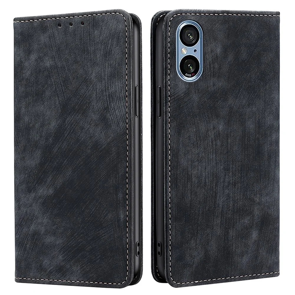 For Sony Xperia 5 V Case Shockproof Phone Shell PU Leather Wallet Cover with RFID Blocking - Black - 1