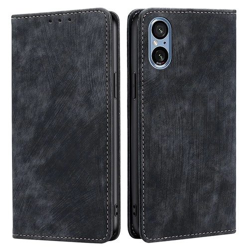 For Sony Xperia 5 V Case Shockproof Phone Shell PU Leather Wallet Cover with RFID Blocking - Black - 1