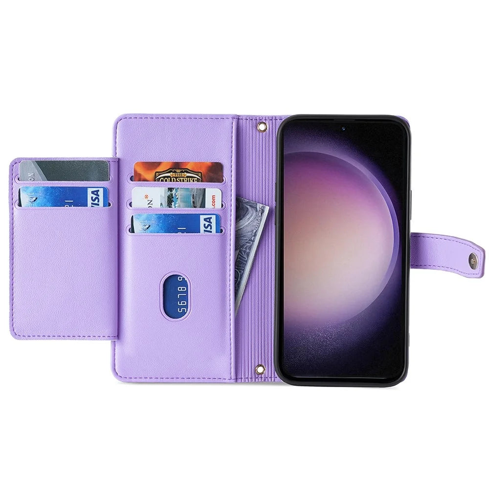 For Samsung Galaxy A05s 4G Case Zipper Pocket Wallet PU Leather Phone Cover with 2 Straps - Purple - 2