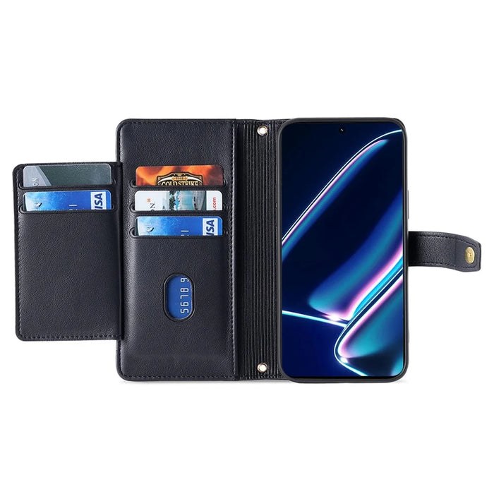 For Realme 11x 5G / 11 5G (Global) Case Wallet Stand Leather Cellphone Cover with 2 Straps - Black - 2