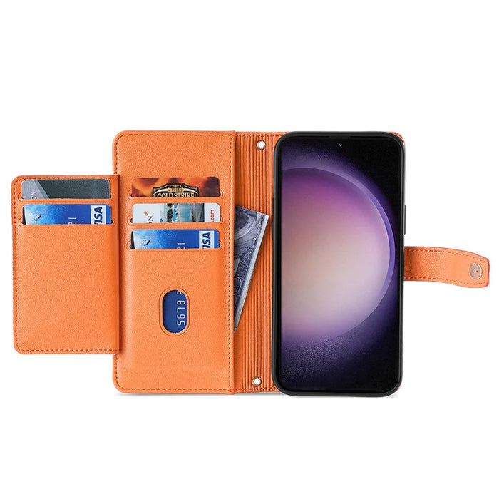 For Samsung Galaxy M34 5G / F34 5G Case Zipper Wallet Leather Anti-Drop Phone Cover with 2 Straps - Orange - 2