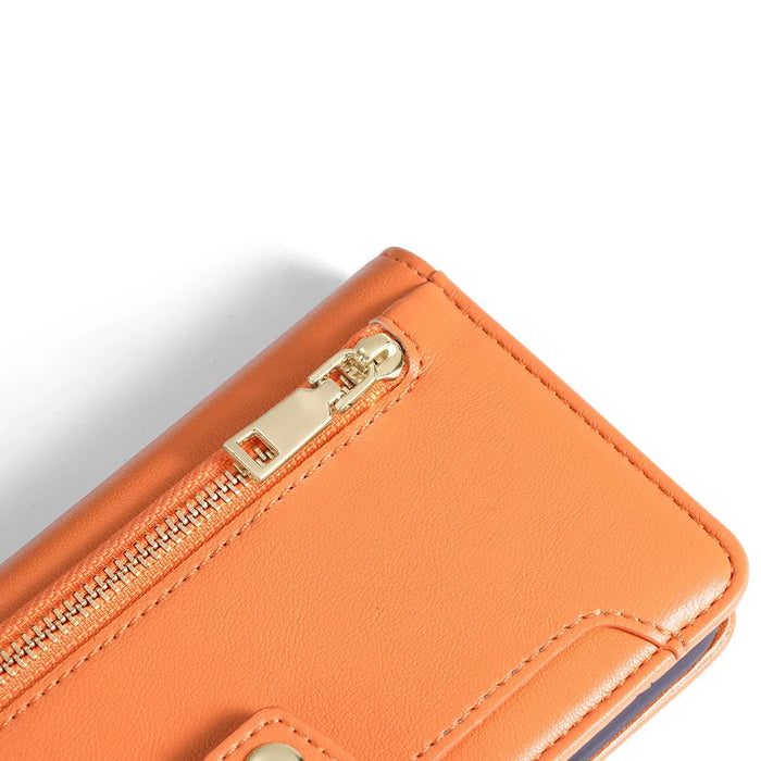 For Samsung Galaxy M34 5G / F34 5G Case Zipper Wallet Leather Anti-Drop Phone Cover with 2 Straps - Orange - 7